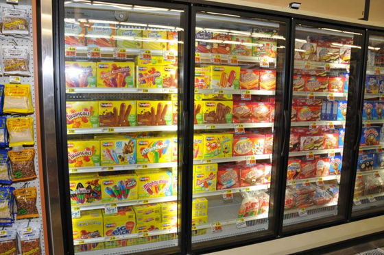 LED Lighting Performance Supermarket Refrigerated Display Cases Vertical
